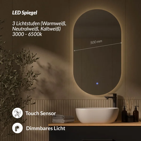 LUX Badmöbel-Set – 90 cm Gold Eiche/Anthrazit, Waschtisch mit Aufsatzwaschbecken 42 cm Weiß & LED Spiegel
