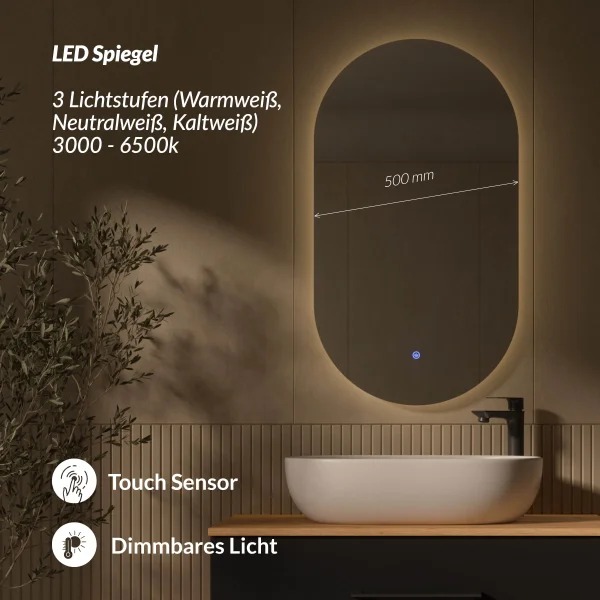 Badmöbel Set LUX 90 cm mit Waschbecken Weiß und LED Spiegel – Anthrazit/Gold Eiche