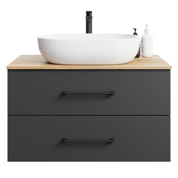 Bathroom Furniture Set LUX 90 cm with Washbasin White and Mirror – Anthracite/Golden Oak