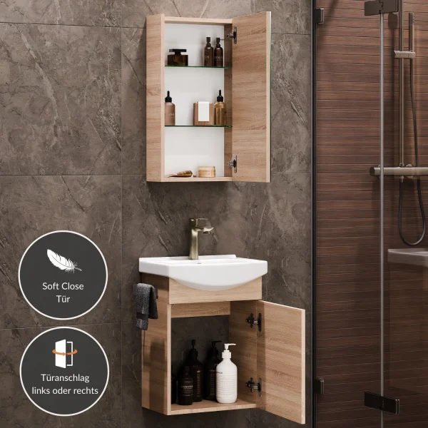 Badmöbel-Set mit Spiegelschrank 45cm (Sonoma Eiche)