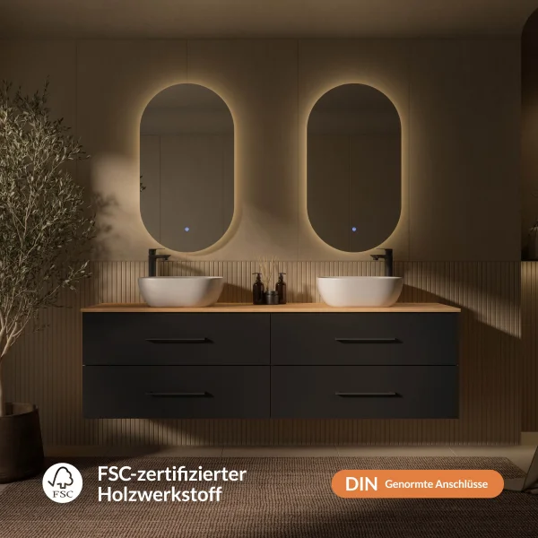 LUX 180 cm Vanity Cabinet in Gold Oak / Anthracite with 42 cm White Sink