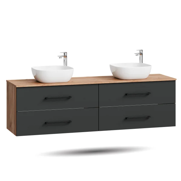 LUX 180 cm Vanity Cabinet in Gold Oak / Anthracite with 42 cm White Sink