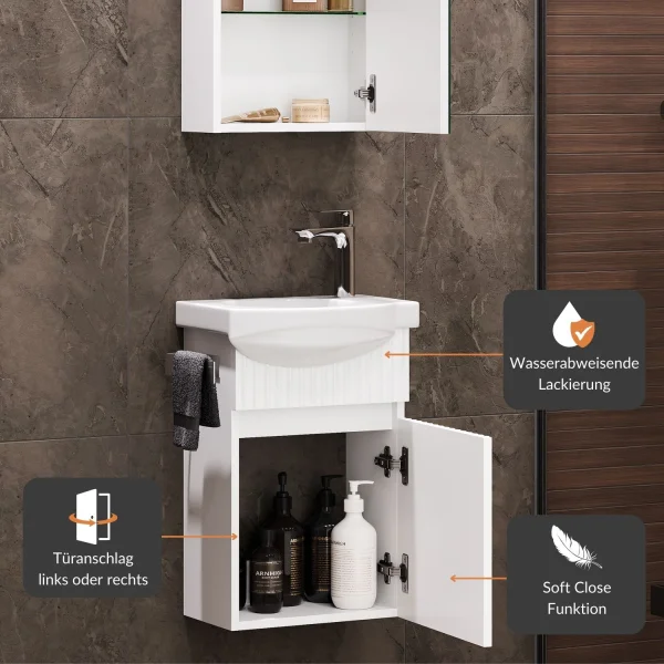 Badmöbel-Set mit Spiegelschrank Wega 40 cm Weiß Matt