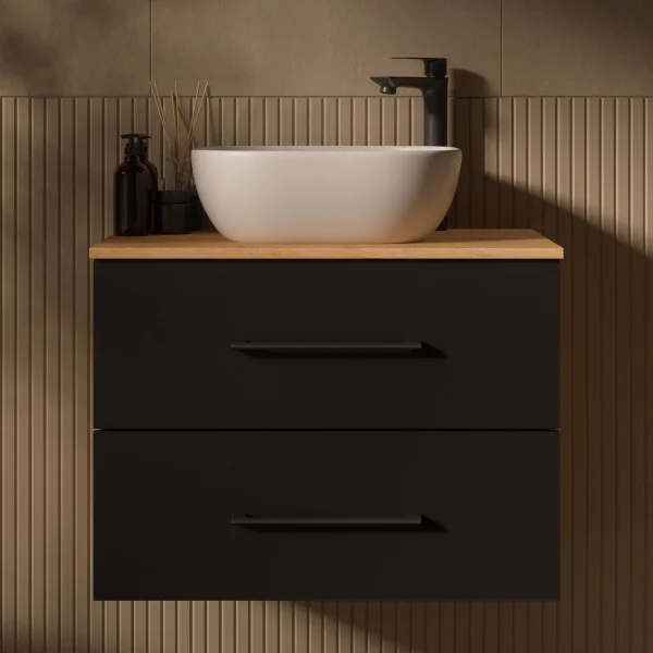 Mueble de lavabo LUX de 70 cm en roble dorado / antracita con lavabo de 42 cm en blanco