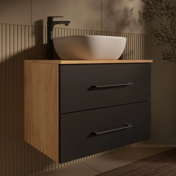Mueble de lavabo LUX de 70 cm en roble dorado / antracita con lavabo de 42 cm en blanco