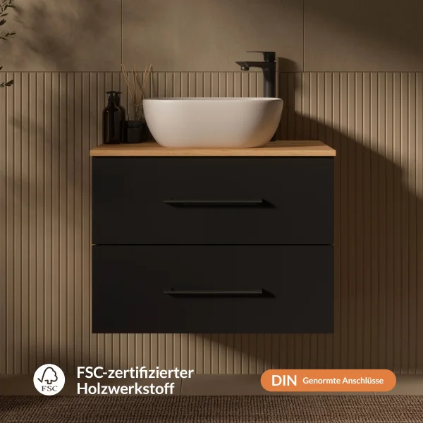 Mueble de lavabo LUX de 70 cm en roble dorado / antracita con lavabo de 42 cm en blanco