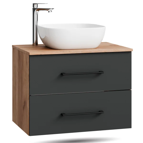Mueble de lavabo LUX de 70 cm en roble dorado / antracita con lavabo de 42 cm en blanco