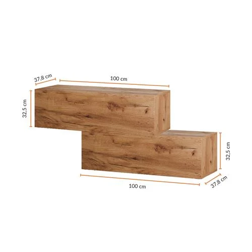 Hallway Wardrobe 2x 100 cm with wall panel and mirror without LED lighting gold oak