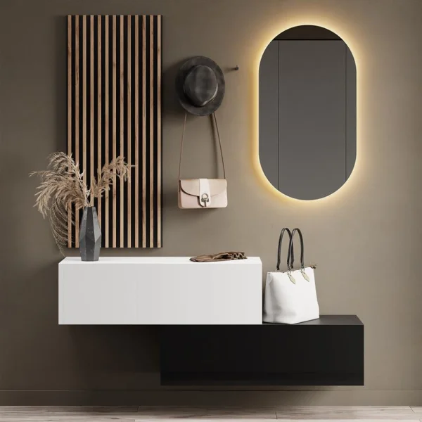 Flurgarderobe 2x 100 cm mit Wandpaneele und Spiegel ohne LED-Beleuchtung schwarz / weiß