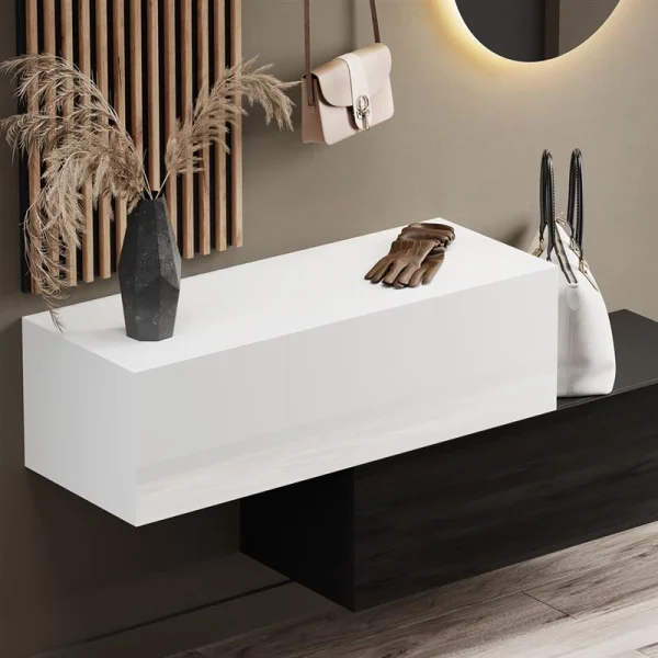 Flurgarderobe 2x 100 cm mit Wandpaneele und Spiegel ohne LED-Beleuchtung schwarz / weiß