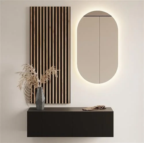 Hallway Wardrobe 100 cm with wall panel and mirror without LED lighting black