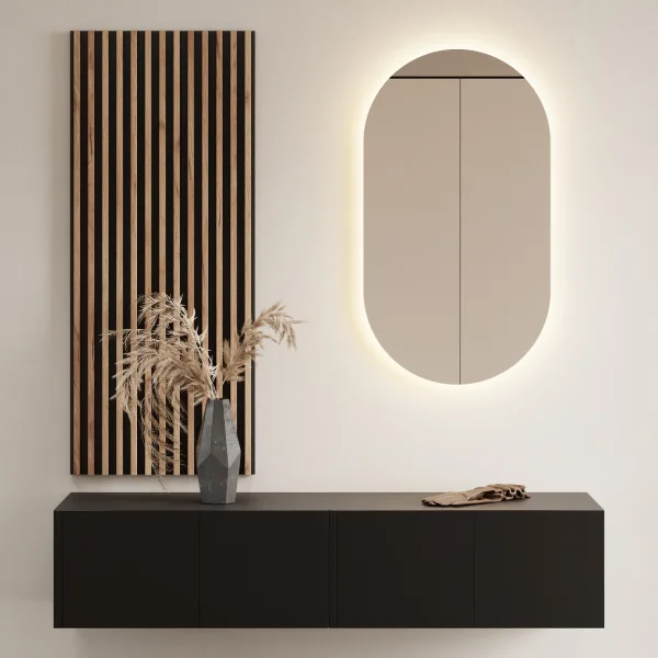 Hallway Wardrobe 140 cm with wall panel and mirror without LED lighting black