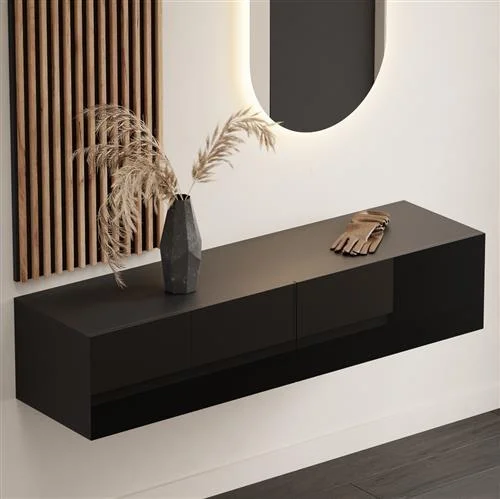 Hallway Wardrobe 140 cm with wall panel and mirror without LED lighting black