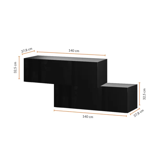 Hallway Wardrobe 2x 140 cm with wall panel and mirror without LED lighting black