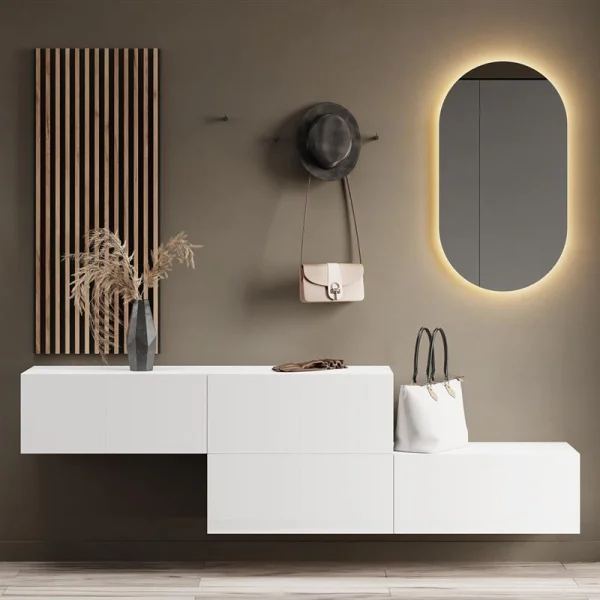 Hallway Wardrobe 2x 140 cm with wall panel and mirror without LED lighting white