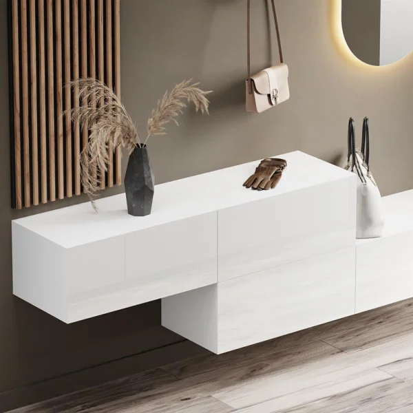 Hallway Wardrobe 2x 140 cm with wall panel and mirror without LED lighting white