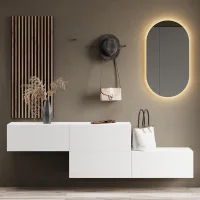 Flurgarderobe 2x 140 cm mit Wandpaneele und Spiegel ohne...