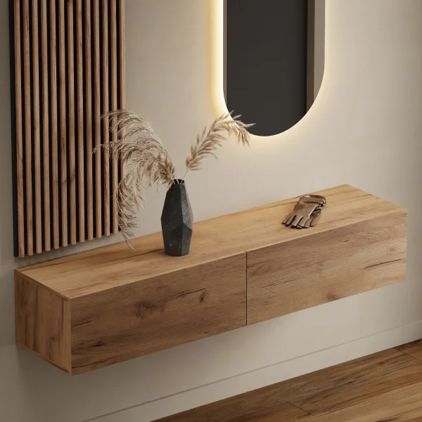 Hallway Wardrobe 160 cm with wall panel and mirror without LED lighting gold oak