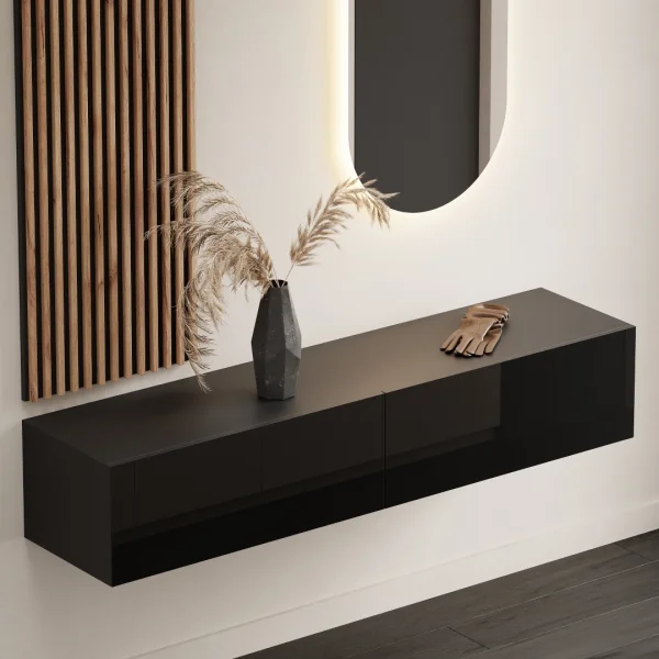 Hallway Wardrobe 160 cm with wall panel and mirror without LED lighting black