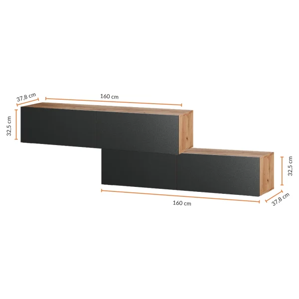 Flurgarderobe 2x 160 cm mit Wandpaneele und Spiegel ohne LED-Beleuchtung gold eiche / anthrazit