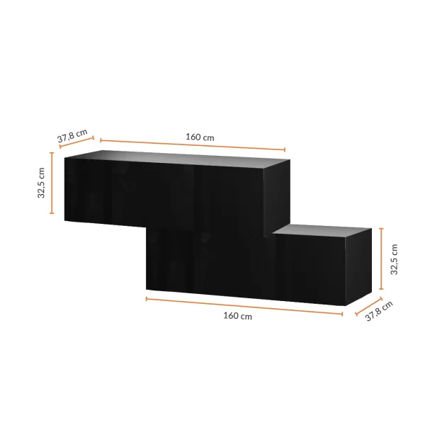 Hallway Wardrobe 2x 160 cm with wall panel and mirror without LED lighting black