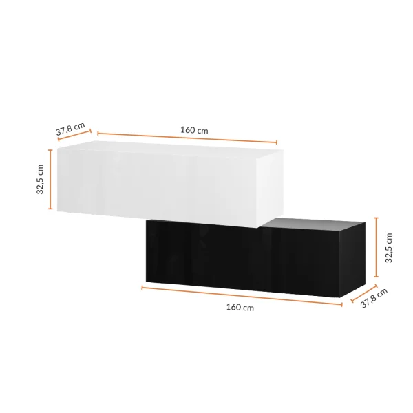Hallway Wardrobe 2x 160 cm with wall panel and mirror without LED lighting black / white