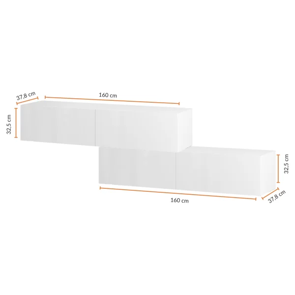 Hallway Wardrobe 2x 160 cm with wall panel and mirror without LED lighting white