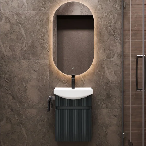 Badmöbel-Set mit Spiegel oval Wega 45cm Anthrazit matt