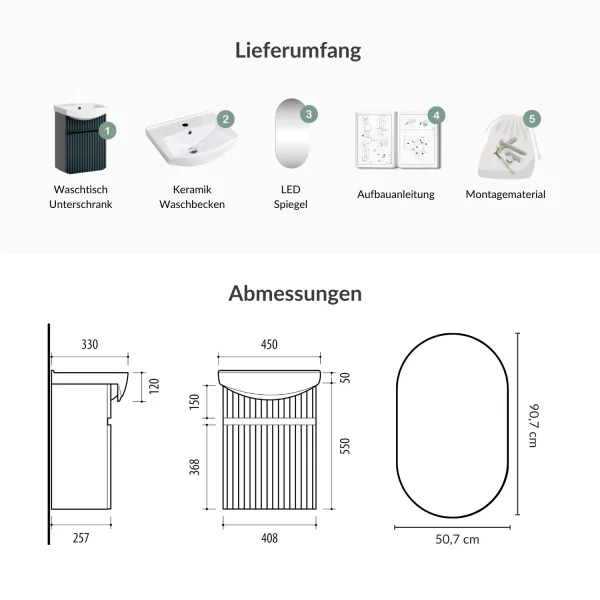 Badmöbel-Set mit Spiegel oval Wega 45cm Anthrazit matt