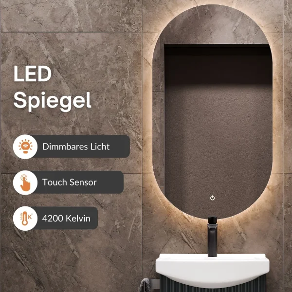 Badmöbel-Set mit Spiegel oval Wega 45cm Anthrazit matt