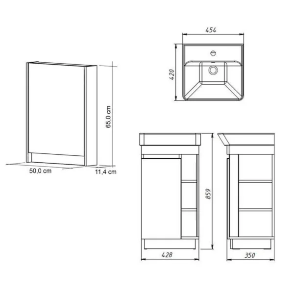 Nyx Bathroom Furniture Set: 45 cm Wotan Vanity in Oak / Anthracite with Mirror Cabinet and Black Faucet