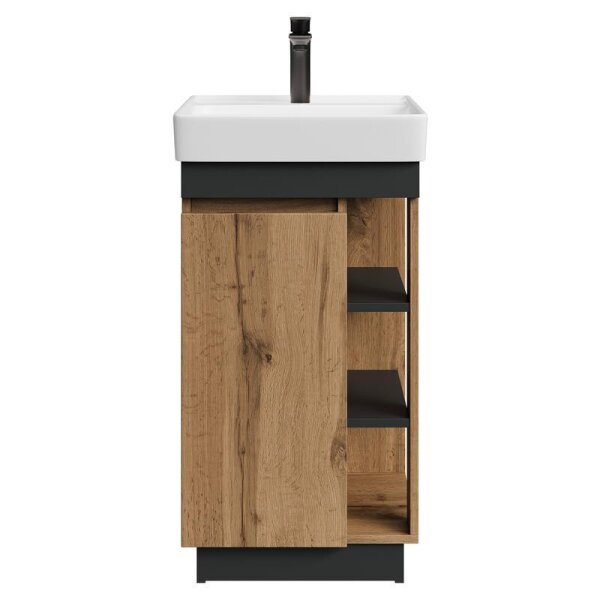 Badmöbel Set Nyx Waschtisch 50 cm Wotan Eiche / Anthrazit mit Armatur schwarz