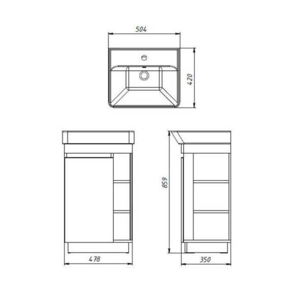 Badmöbel Set Nyx Waschtisch 50 cm Wotan Eiche / Anthrazit mit Armatur schwarz