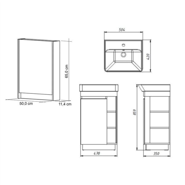 Badmöbel Set Nyx Waschtisch 50 cm Wotan Eiche / Anthrazit mit Spiegelschrank und Armatur schwarz