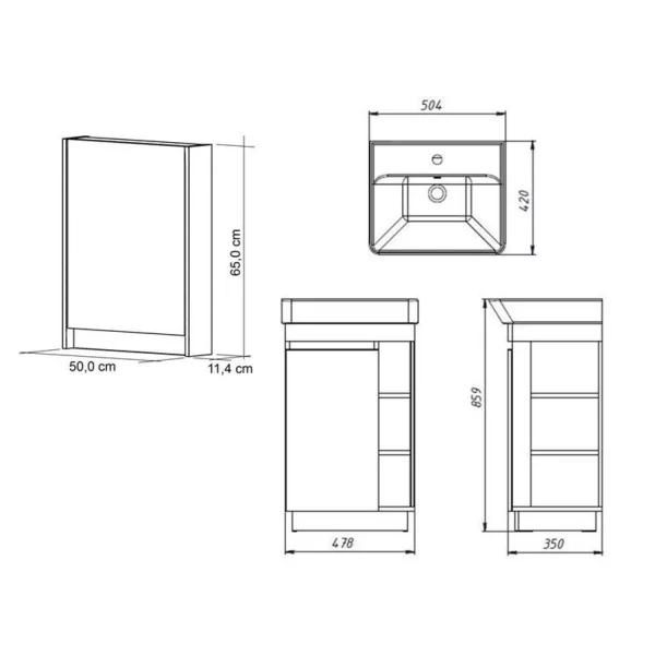 Badmöbel Set Nyx Waschtisch 50 cm Wotan Eiche / Anthrazit mit Spiegelschrank und Armatur schwarz