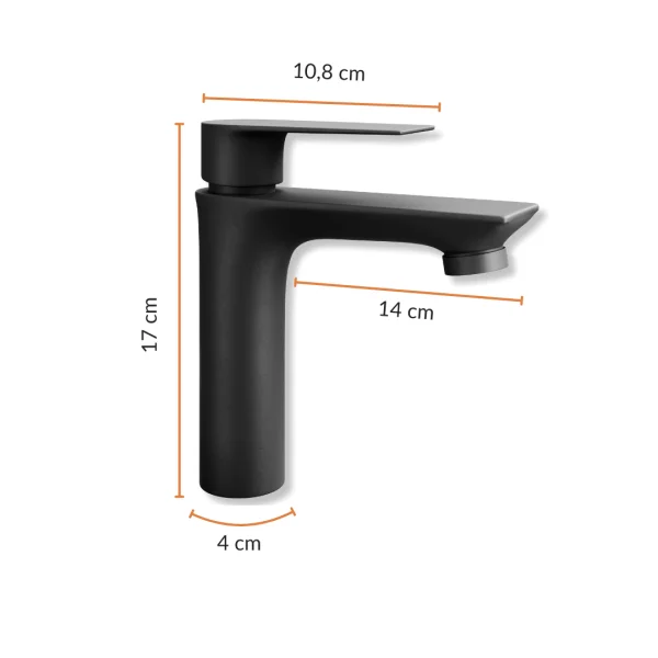 Miscelatore monocomando per lavabo – nero, altezza 17 cm