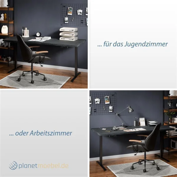 Plateau de bureau Stilo 180 x 80 x 3,6 cm, noir charbon