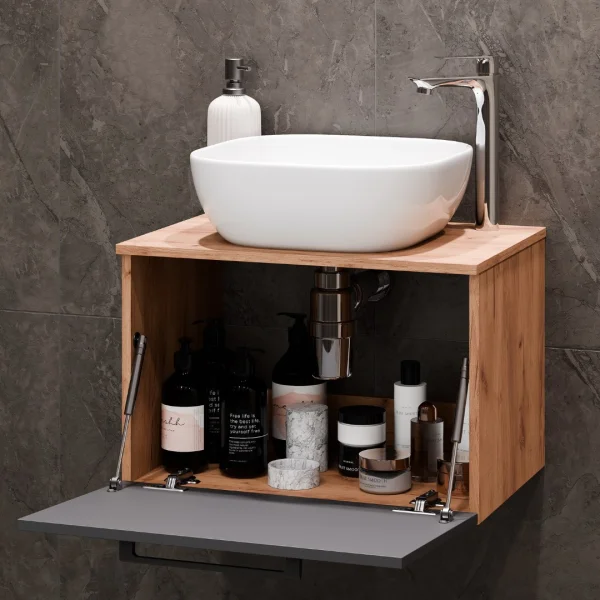 Meuble sous-lavabo Astra 60 cm, chêne doré / anthracite, avec 2 meubles midi, chêne doré / anthracite