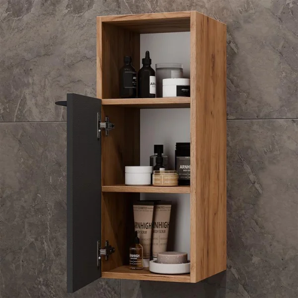 Meuble sous-lavabo Astra 60 cm, chêne doré / anthracite, avec 2 meubles midi, chêne doré / anthracite