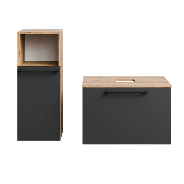 Sink base cabinet Astra 60 cm gold oak / anthracite with 1x midi cabinet gold oak / anthracite