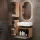 Meuble sous-lavabo Astra 60 cm, chêne doré / anthracite, avec miroir (à LED) et 2 meubles de rangement de taille moyenne, chêne doré / anthracite