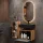 Sink base cabinet Astra 60 cm gold oak / anthracite with mirror (with LED) and 1x midi cabinet gold oak / anthracite