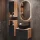 Sink base cabinet Astra 60 cm gold oak / anthracite with countertop sink black and 2x midi cabinets gold oak / anthracite