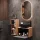 Sink base cabinet Astra 60 cm gold oak / anthracite with countertop sink black, mirror (with LED) and 1x midi cabinet gold oak / anthracite