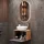 Sink base cabinet Astra 60 cm gold oak / anthracite with countertop sink white and mirror (with LED)