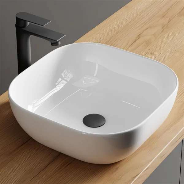 Sink base cabinet Astra 60 cm gold oak / anthracite with countertop sink white, mirror (with LED) and 1x midi cabinet gold oak / anthracite