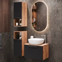Sink base cabinet Astra 60 cm gold oak / anthracite with...