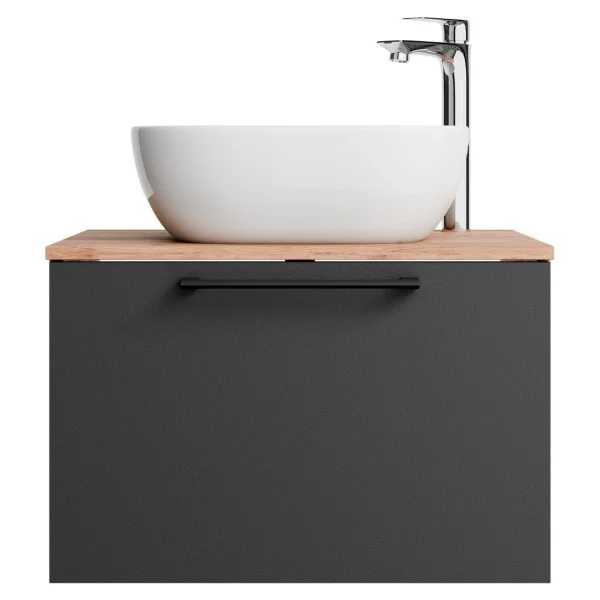 Sink base cabinet Astra 60 cm gold oak / anthracite with countertop sink white