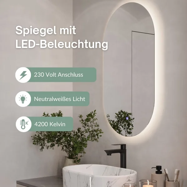 Spiegel mit Beleuchtung, ohne Rahmen