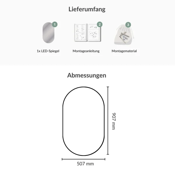 Spiegel mit Beleuchtung, ohne Rahmen